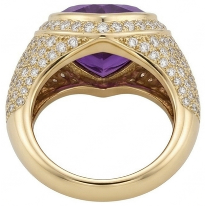 Amethyst Heart Shape Precious Stone Ring in 14 Karat Yellow Gold – top view