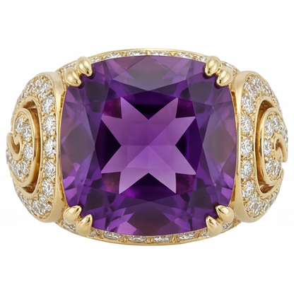 Precious Stone Ring 14K Yellow Gold with Amethyst – main view