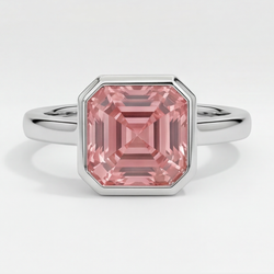 Asscher Cut Padparadscha Bezel Solitaire Ring Natural Platinum