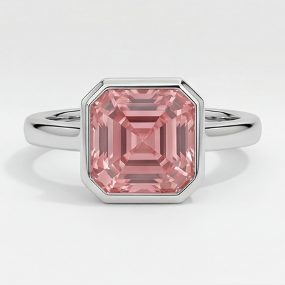Asscher Cut Padparadscha Bezel Solitaire Ring Natural Platinum