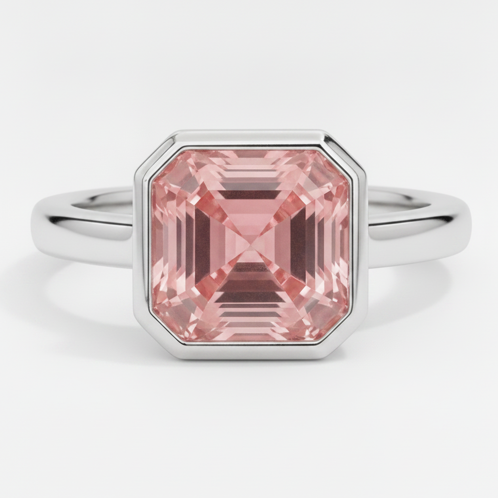 Asscher Cut Padparadscha Bezel Solitaire Ring Natural Platinum