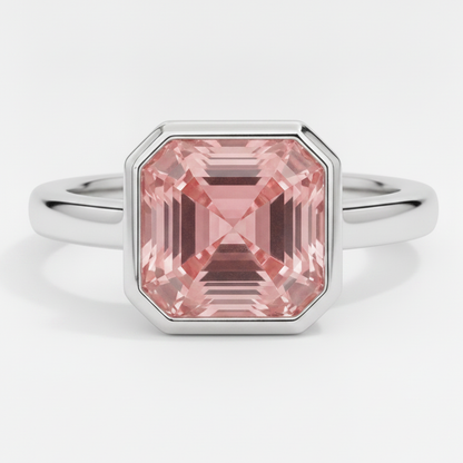 Asscher Cut Padparadscha Bezel Solitaire Ring Natural Platinum