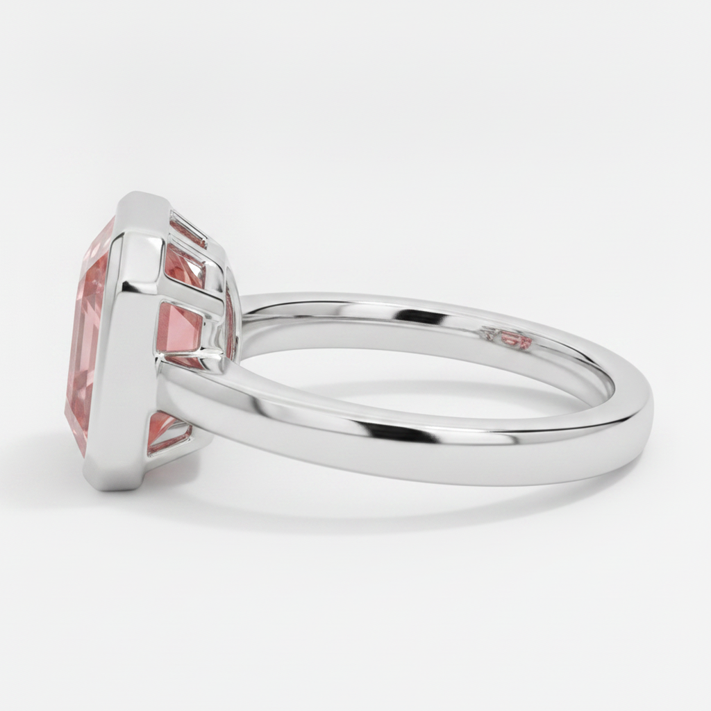 Asscher Cut Padparadscha Bezel Solitaire Ring Natural Platinum