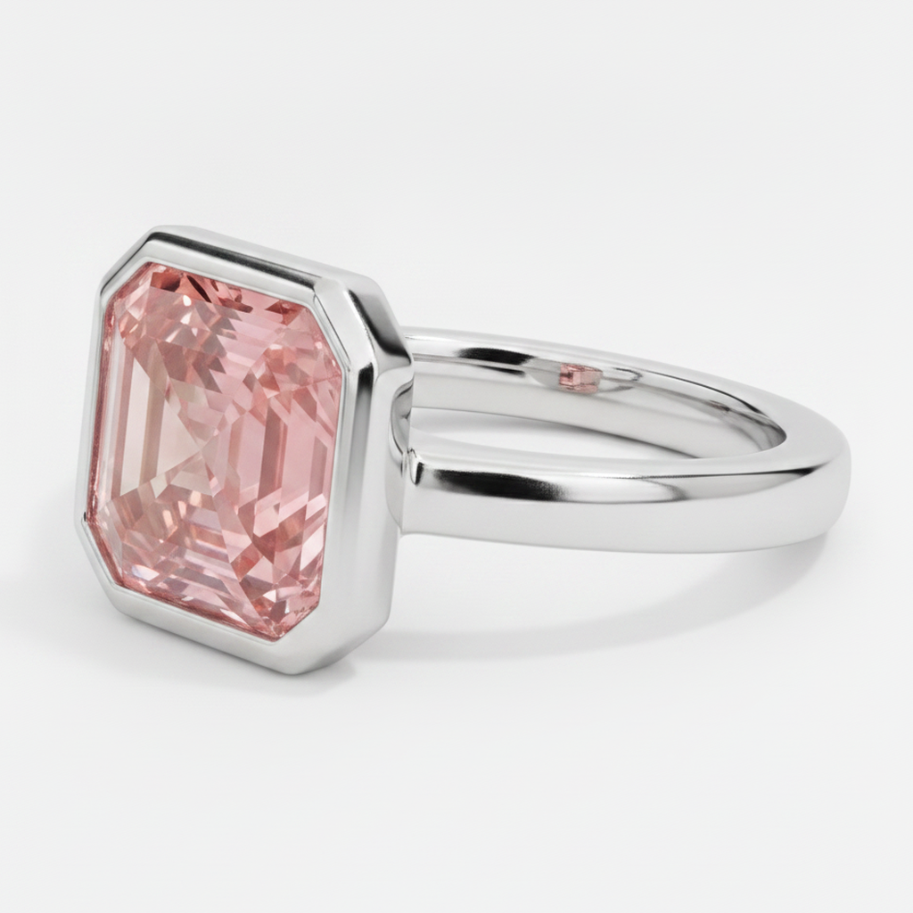Asscher Cut Padparadscha Bezel Solitaire Ring Natural Platinum