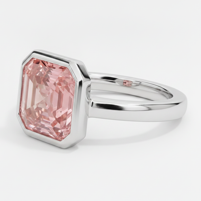 Asscher Cut Padparadscha Bezel Solitaire Ring Natural Platinum