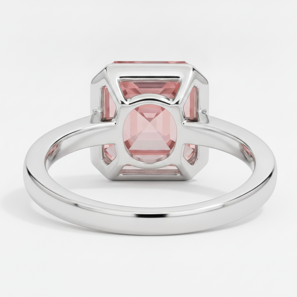 Asscher Cut Padparadscha Bezel Solitaire Ring Natural Platinum