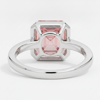 Asscher Cut Padparadscha Bezel Solitaire Ring Natural Platinum