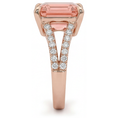 Asscher Lab Grown Padparadscha and Lab Grown Diamond Pave Ring 14K Rose Gold