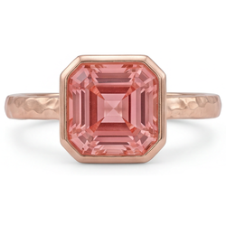 Asscher Padparadscha Bezel Solitaire Ring Natural 14K Rose Gold