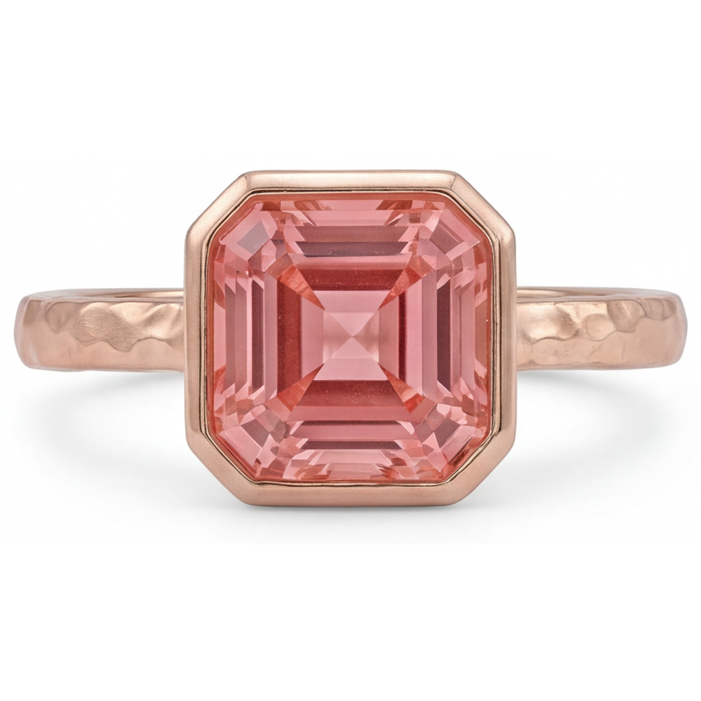 Asscher Padparadscha Bezel Solitaire Ring Natural 14K Rose Gold