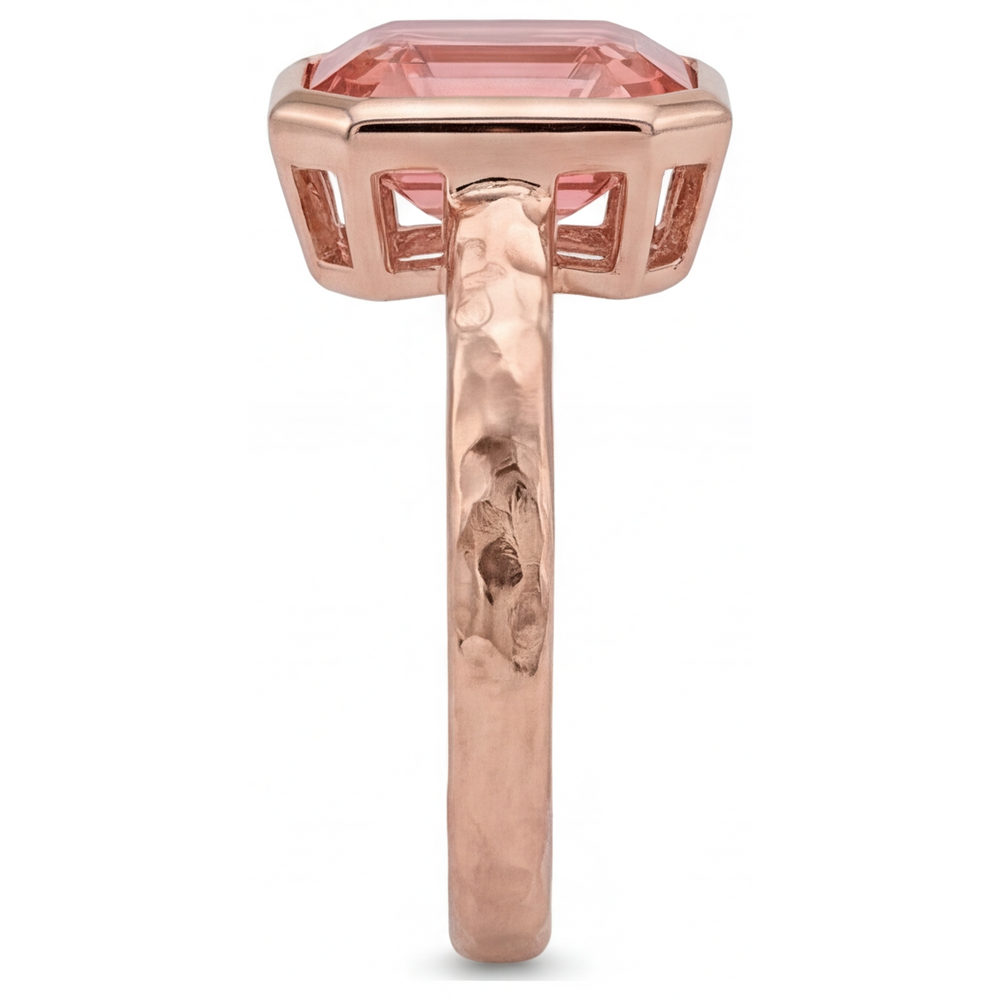 Asscher Padparadscha Bezel Solitaire Ring Natural 14K Rose Gold