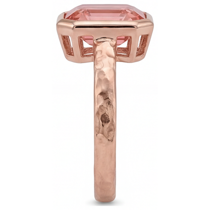 Asscher Padparadscha Bezel Solitaire Ring Natural 14K Rose Gold