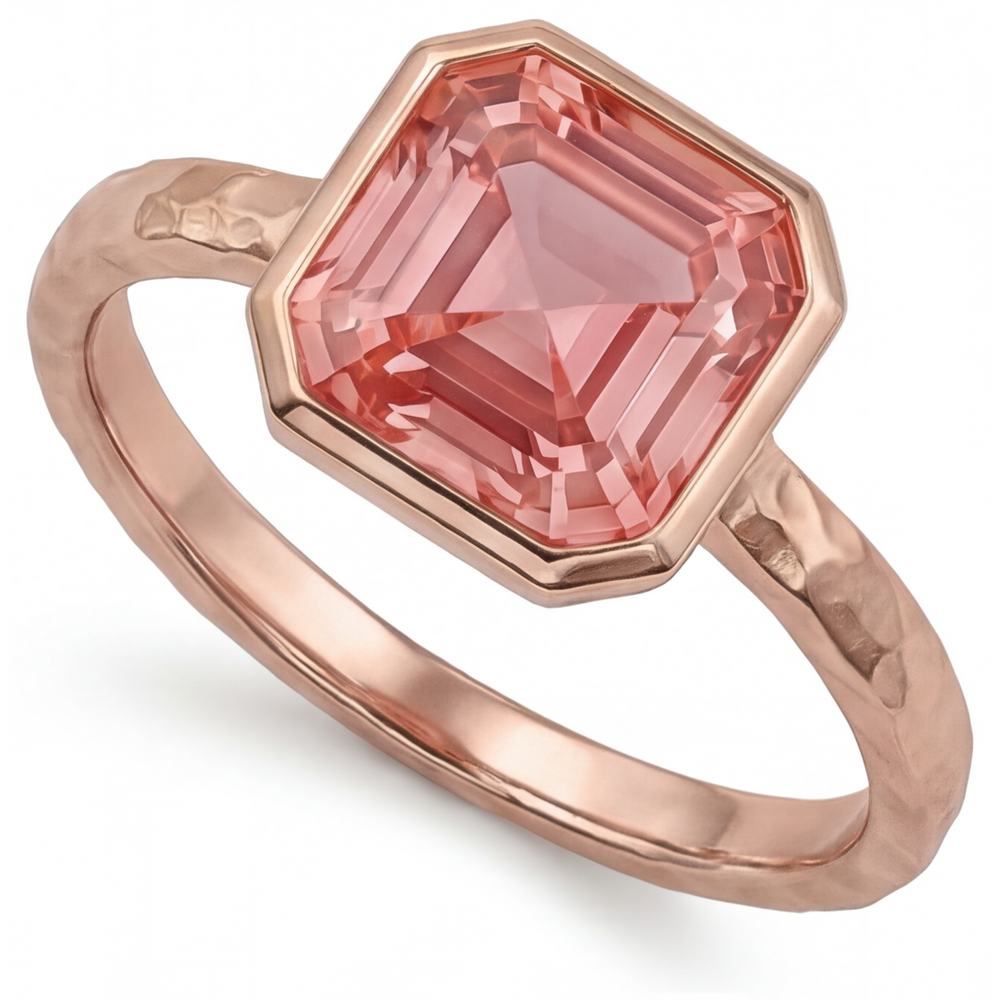 Asscher Padparadscha Bezel Solitaire Ring Natural 14K Rose Gold