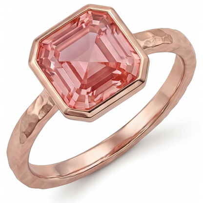 Asscher Padparadscha Bezel Solitaire Ring Natural 14K Rose Gold
