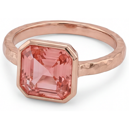 Asscher Padparadscha Bezel Solitaire Ring Natural 14K Rose Gold