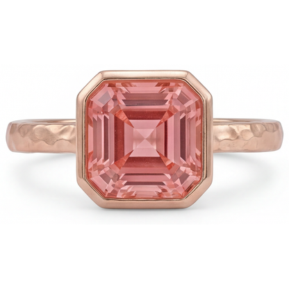 Asscher Padparadscha Bezel Solitaire Ring Natural 14K Rose Gold