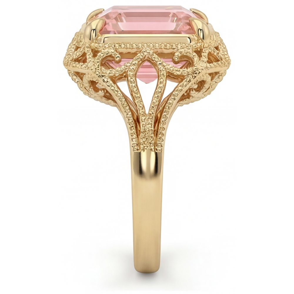 Asscher Padparadscha Solitaire Ring Natural 14K Yellow Gold