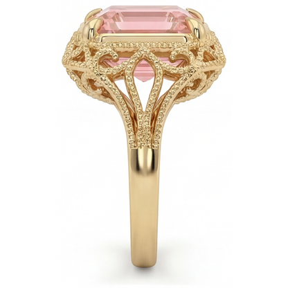 Asscher Padparadscha Solitaire Ring Natural 14K Yellow Gold