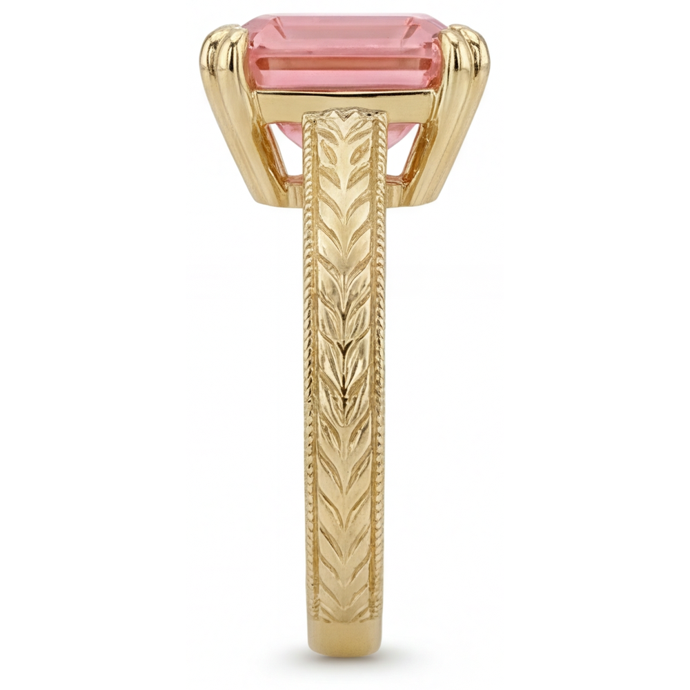 Asscher Padparadscha Solitaire Ring Natural 14K Yellow Gold