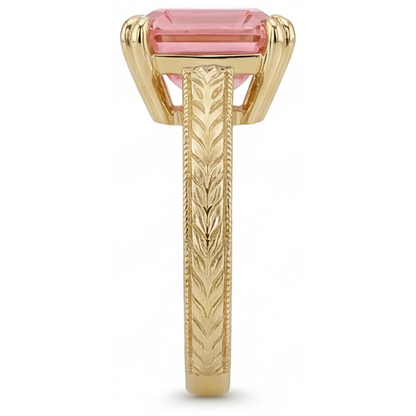 Asscher Padparadscha Solitaire Ring Natural 14K Yellow Gold