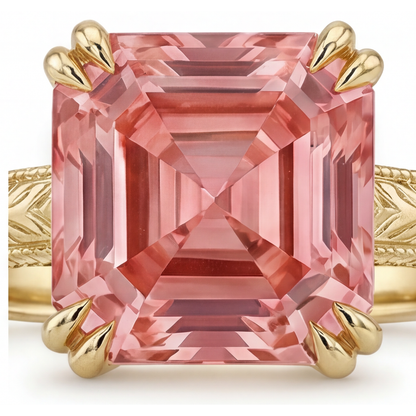 Asscher Padparadscha Solitaire Ring Natural 14K Yellow Gold