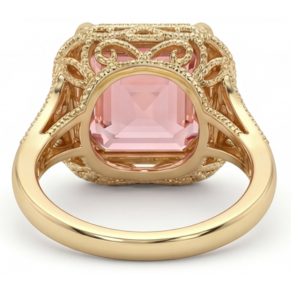 Asscher Padparadscha Solitaire Ring Natural 14K Yellow Gold
