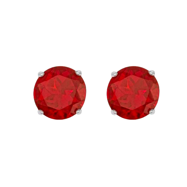 Big Solitaire Round Ruby Ladies Studs Earrings 6 Carats 14K White Gold