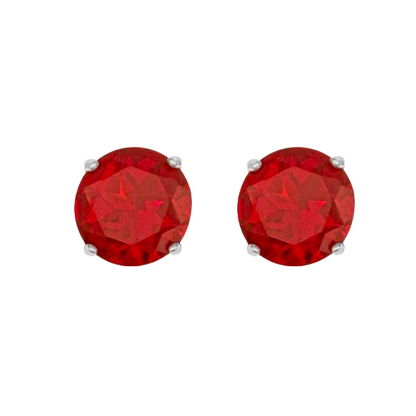Big Solitaire Round Ruby Ladies Studs Earrings 6 Carats 14K White Gold