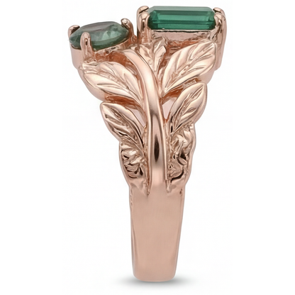 Step Cut Blue Sapphire ring in 14 Karat Rose Gold – profile view