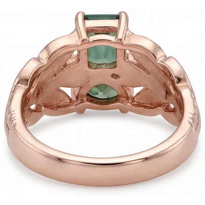 Blue Sapphire Step Cut Colored Stone Ring in 14 Karat Rose Gold – top view