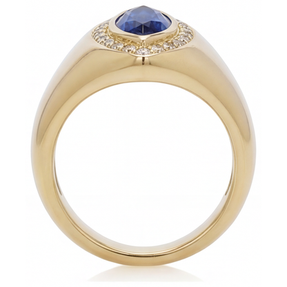 Blue Sapphire Marquise Cut Precious Stone Ring in 14 Karat Yellow Gold – profile view