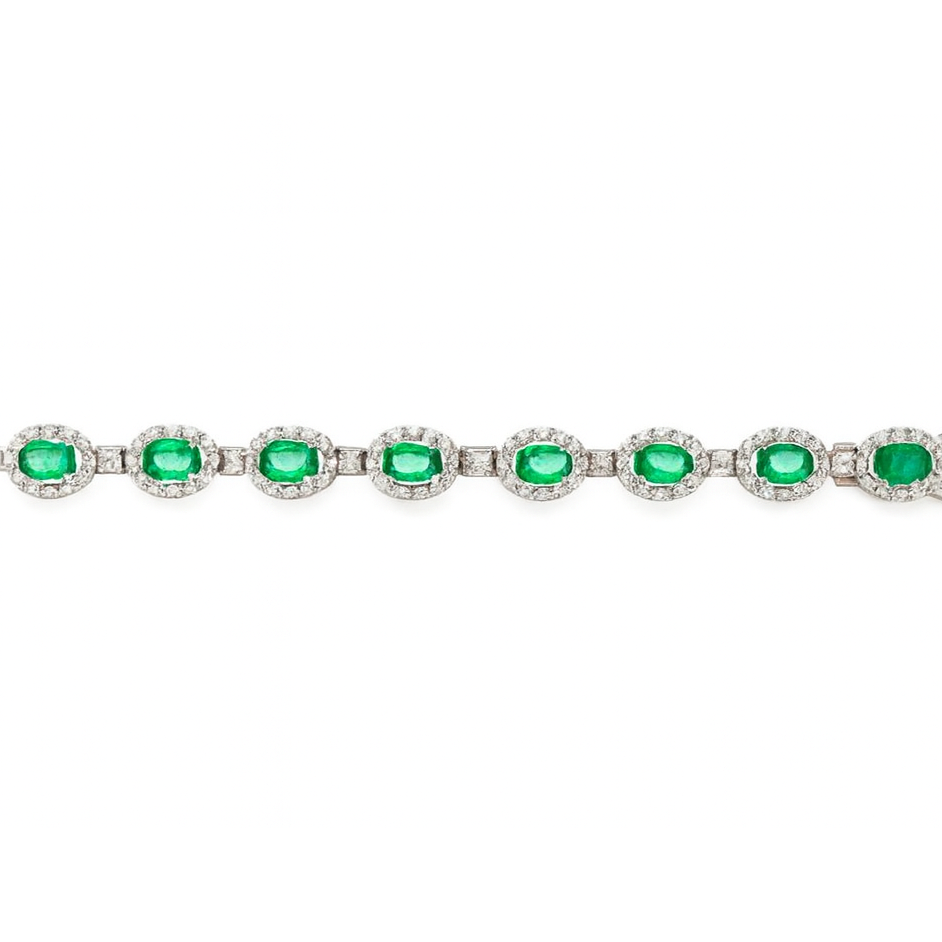 Oval Cut Green Emerald With Natural Earth Mined Diamonds Women Tennis Bracelet 14K 8.5 Ct.