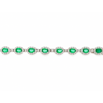 Oval Cut Green Emerald With Natural Earth Mined Diamonds Women Tennis Bracelet 14K 8.5 Ct.