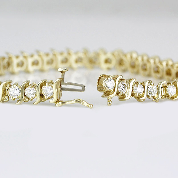 Yellow Gold 14K S Style Bracelet 7 Inches 9 carats Natural Diamonds F VS1