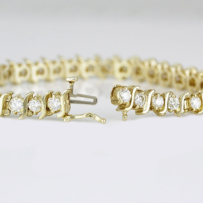Yellow Gold 14K S Style Bracelet 7 Inches 9 carats Natural Diamonds F VS1