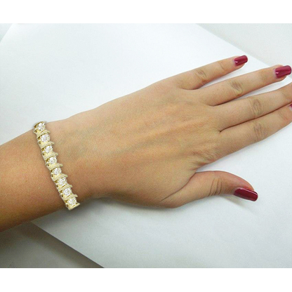 Yellow Gold 14K S Style Bracelet 7 Inches 9 carats Natural Diamonds F VS1