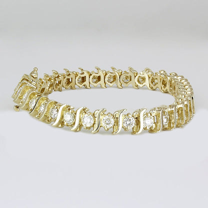 Yellow Gold 14K S Style Bracelet 7 Inches 9 carats Natural Diamonds F VS1
