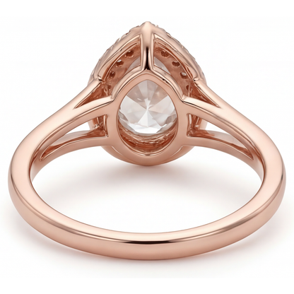 Brilliant Diamond Pear Shape Halo Engagement Ring in 14K Rose Gold – profile view