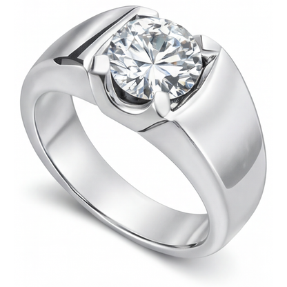 Brilliant Diamond Round Brilliant Mens Ring in 14 Karat White Gold – angle view