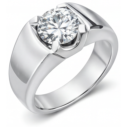 Mens Ring 14 Karat White Gold with Brilliant Diamond – profile view