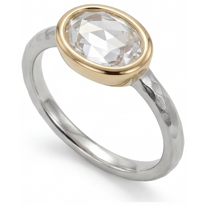 Oval Brilliant Diamond ring in Two-Tone 14K Gold – angle view