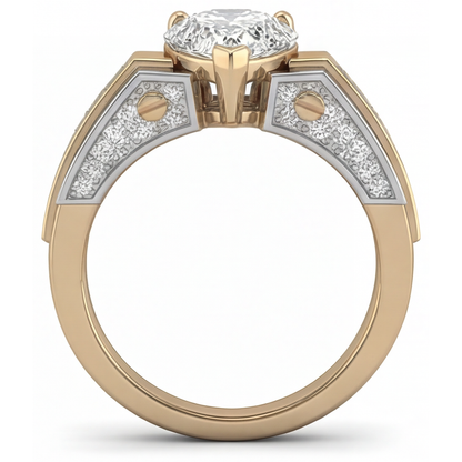 Brilliant Diamond Pear Cut Solitaire with Side Stones in Two-Tone 14K Gold – profile view