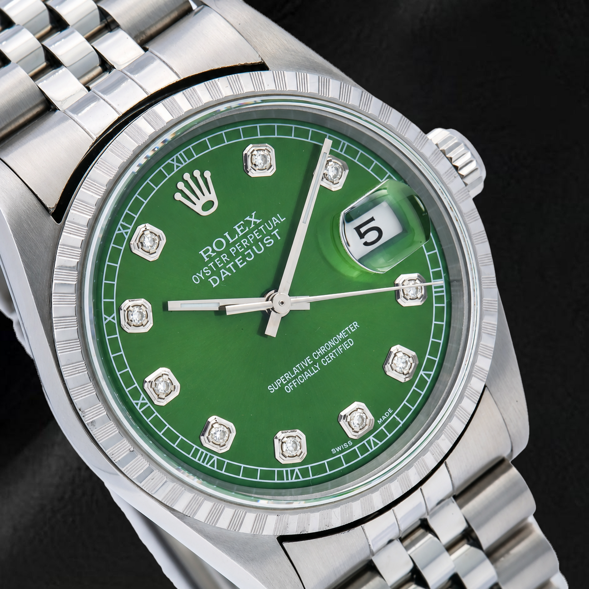 Rolex Datejust 16220 36mm Green Diamond Dial Stainless Steel Watch