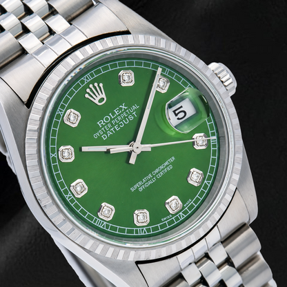 Rolex Datejust 16220 36mm Green Diamond Dial Stainless Steel Watch