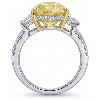 Earth-Mined Canary Yellow Diamond 3-Stone Ring 4 ct 14 Karat Two Tone Gold – side view
