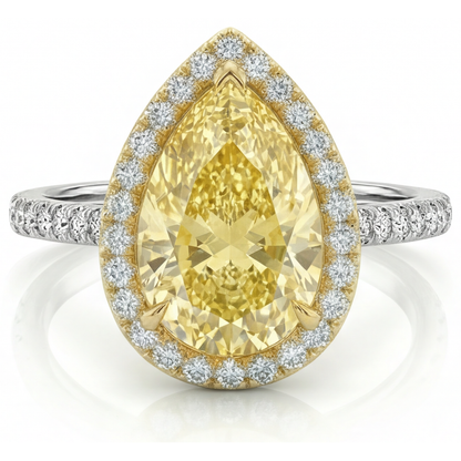 Pear Shape Canary Yellow Diamond ring in Two-Tone 14K Gold – main view