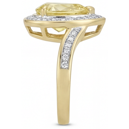 Pear Cut Canary Yellow Diamond ring in 14K Yellow Gold – angle view