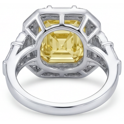 Canary Yellow Diamond Asscher Cut Halo Engagement Ring in 14K Two Tone Gold – top view