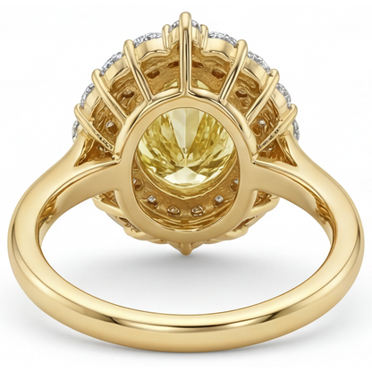 Real Canary Yellow Diamond Halo Ring 4 ct 14K Yellow Gold – side view