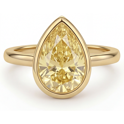 Pear Shape Canary Yellow Diamond ring in 14 Karat Yellow Gold – side view